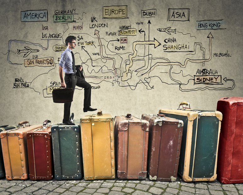 Busy businessman travelling for work